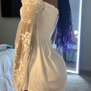 White lace sleeved fitted shirt